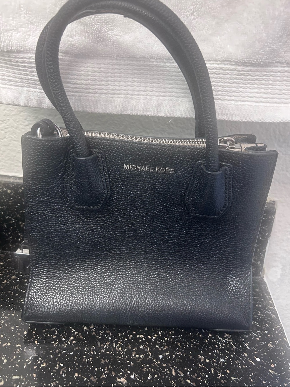 MICHAEL KORS Black Pebbled Leather Mini Satchel with Top Handles